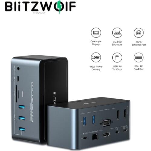 BlitzWolf BW-TH13 18-in-1 USB C Docking Station Laptop Accessories PC Computer Accessories Extensor USB Hub Type-C SD/TF Slot
