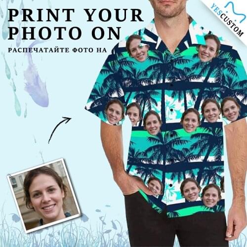 YesCustom T-Shirt Coconut Tree Custom Face Photo Cardigan Beach Tee Printed Oversize Party Hawaiian Shirt Floral Blouses Tops