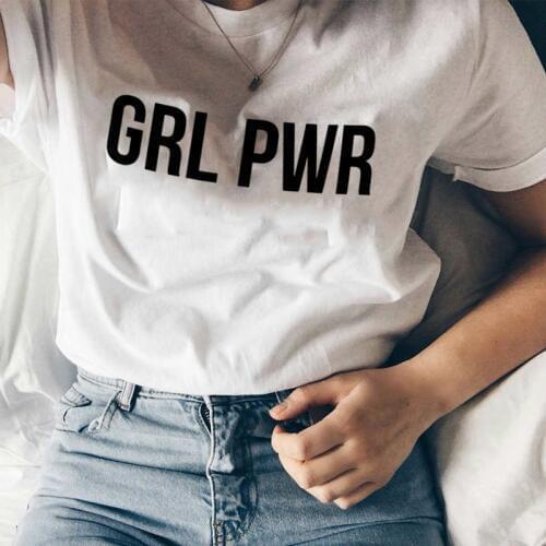 GRL PWR Tee Girl Power T-Shirt Feminist Sassy Female Girl Tops Women Tumblr Quotes Tee Shirt Summer Casual Shirt Outifts