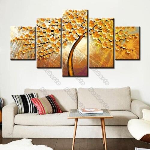 Canvas Painting Wall Poster a Big Fruit Tree with Golden Fruit Under The Bright Sunshine for Living Room Bedroom Wall Decoration