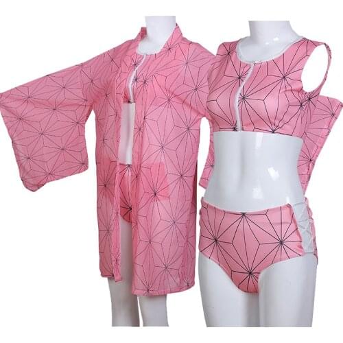 Anime Demon Slayer Shinobu Kocho Cosplay Costume Swimsuit Kimetsu no Yaiba Kimono Agatsuma Zenitsu Sexy Bikini Beach Summer Suit