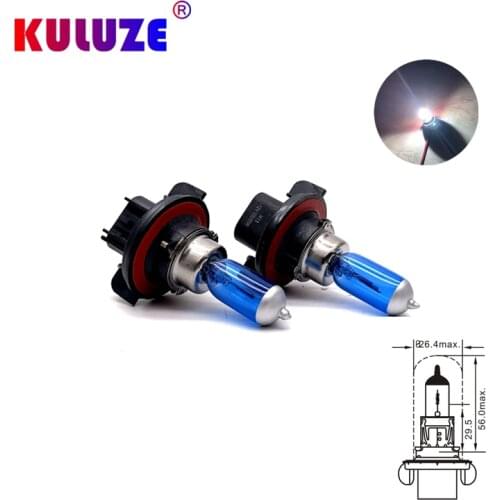KULUZE 2PCS H13 9008 12V 100/90W 5800K Super White High Low Beam Car Headlight Light Xenon Halogen Bulbs PJ26.4t