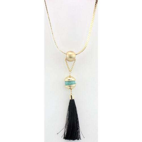 MELIHE Black Tassel Necklaces & Pendants Green Stone Gold Chain Long Necklace Jewelry for Women SNE160158
