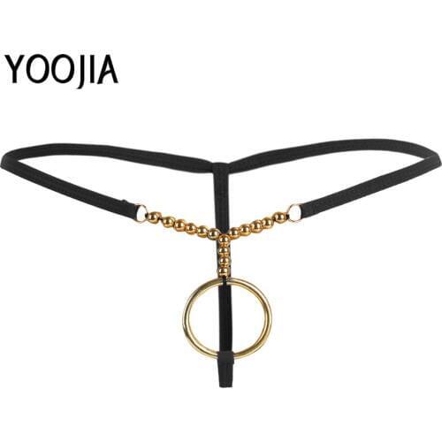 Mens Male Sexy Lingerie G-string Thong With O-ring Beads Crotchless Open Penis Sissy Bikini Underwear Lingerie Panties Nightwear