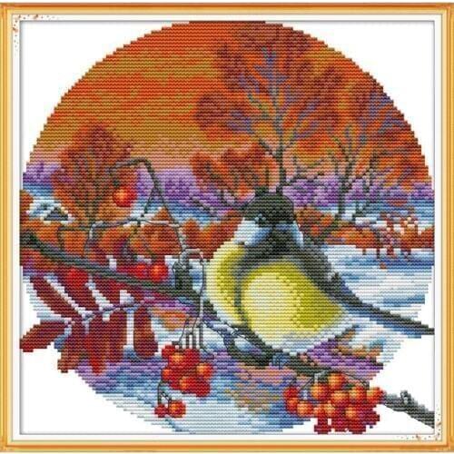 Little Bird And Hawthorn cross stitch kit aida 14ct 11ct count print canvas cross stitches needlework embroidery DIY handmade