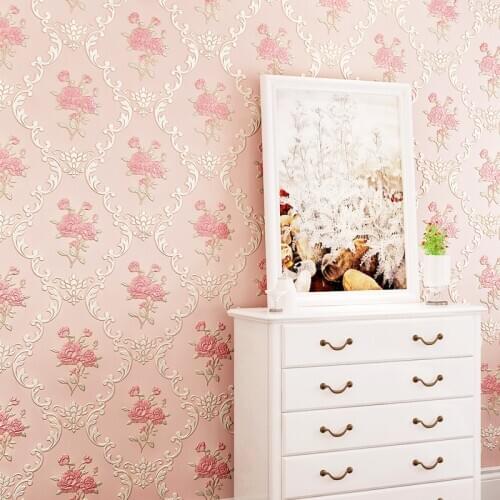 2020 European Pink Flower Wallpaper 3d Mural Embossed Wallpapers Living Room Bedroom Walls Floral Peel and Stick Wall Paper J092