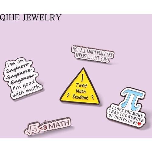 Novel Math Enamel Pins Letter Message Brooches Button Backpack Clothes Lapel Pin Badge Metal Jewelry Gifts for Friends Wholesale