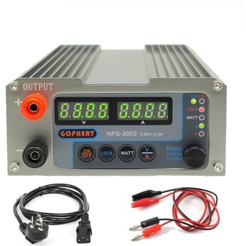New Gophert NPS-3002 0-60V 0-5A Adjustable Digital DC Switching Power Supply 110/220V AC to 60V DC 5A Transformer
