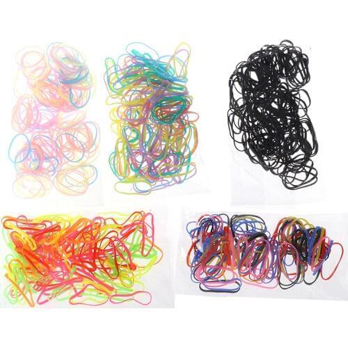 100pcs/bag Girls Colourful Ring Disposable Elastic Hair Bands Ponytail Holder Rubber Band Scrunchies Kids Hair Accessories