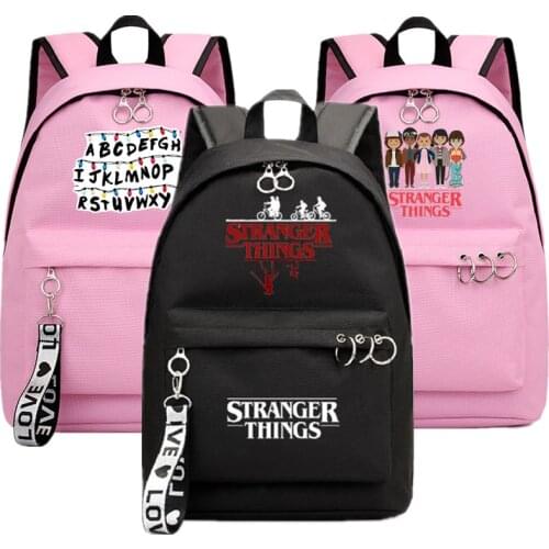 Stranger Things Season 3 Backpack School Bags Mochila Travel Bags Laptop Ribbon Ring Circle Backpack Pink Black