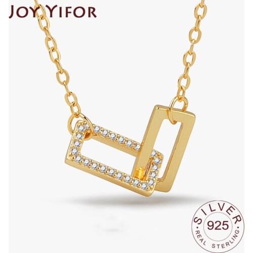 925 Sterling Silver Womens Fashion New Jewelry High Quality Rectangle Double Gold Simple Pendant Necklace 48CM Long