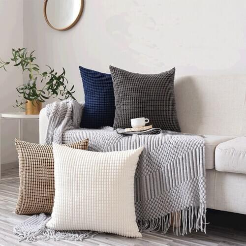 Nordic style corn grain sofa plush pillow case solid color cloth art home bedside back cushion without pillow core