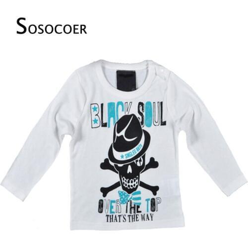 SOSOCOER Autumn Fashion Baby Boy T-shirts Cartoon Skeleton Pattern Long Sleeved White Children T Shirt TopsLetter Kids Clothes