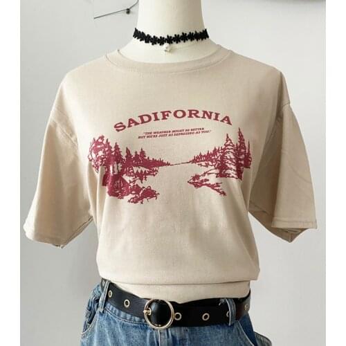 Sunfiz YF Sadifornia Maple Leaf Womens T-shirt 2020 Summer Street Tops Tee Undershirt Funny Phrase Female O-Neck T-shirt