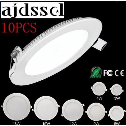 10PCS LED Panel Ultra Thin Panel Downlight 3w 4w 6w 9w 12w 15w 18w Round Ceiling Recessed Spot Light AC85-265V Painel lamp CE UL