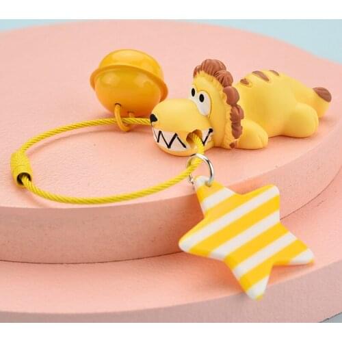 Trendy Anger Animal Doll Keychain Shark Lion Crocodile Dog Cute Ring Bells Star Pendant Wire Keyring Party Gift Decorate Jewelry