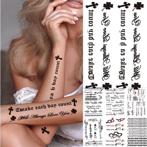 Unique Poetry Temporary Tattoos For Women Men Kids Cross Letter Sanskrit Butterfly Fake Tattoo Sticker Party Disposable Tatoos