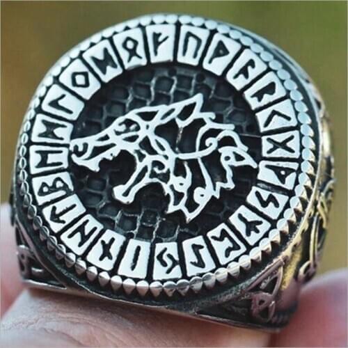 Viking wolf head ring fashion accessories Nordic Irish knot Rune alphabet rune personality men women round ring Viking jewelry