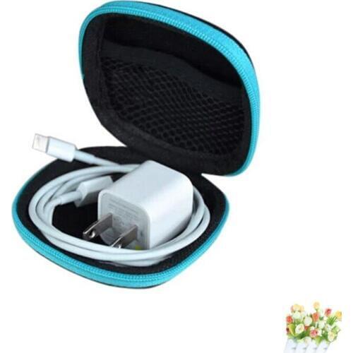 Protective USB Cable Organizer Portable Earbuds Pouch box ortable Mini Zipper Hard Headphone Cover PU Leather Earphone Bag 1Pcs