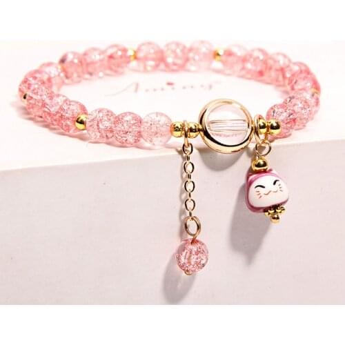 CHENFAN Korean Simple Crystal Bracelet for women Female Peach Blossom Strawberry Crystal Kitty Bracelet Student present