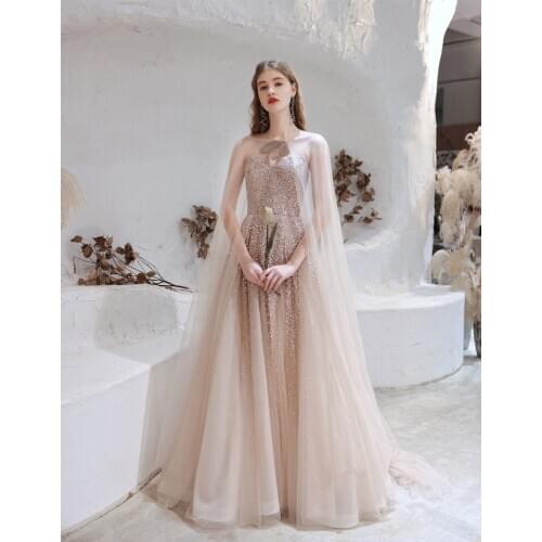 Oro rosa vestidos formales vestido de fiesta de boda mujer elegante robes de cocktail dress rose gold 2 meters removable tail