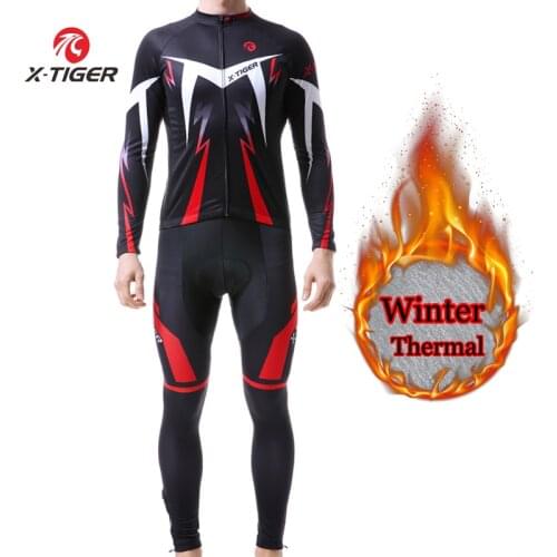 X-TIGER Winter Thermal Fleece Cycling Jersey Set Long Sleeve Cycling Clothing Mountain Bike Clothes Maillot Ropa Ciclismo 2019