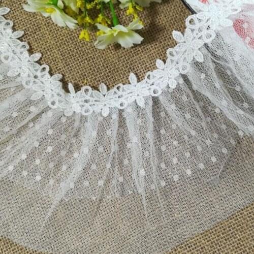 1M Latest Wedding Lace Fabric Ribbon 12CM White Cotton Lace Trim Embroidery Lace Fabric Collar Laces For Dress cinta encaje KG04