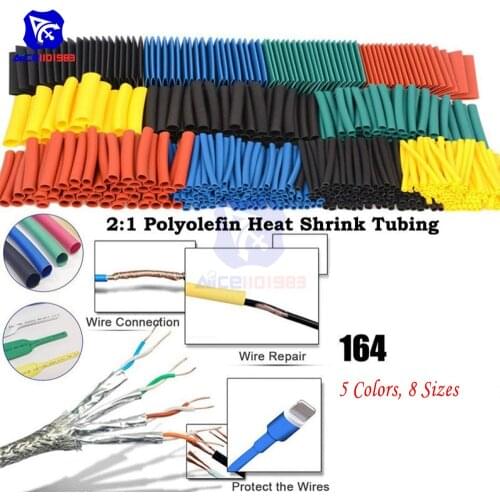 164PCS Cable Sleeves Polyolefin Shrinking Assorted Polyolefin Heat Shrink Tube Wire Cable Insulated Sleeving Tubing Set