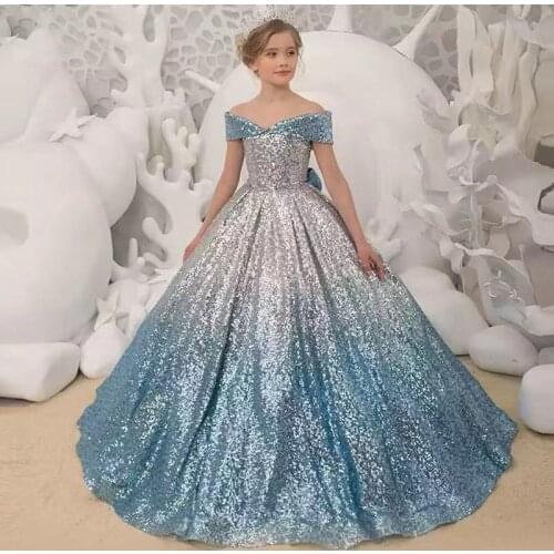2021 Sequins Bling Wedding Dress One Shoulder Prom Evening Party Dress Teen Girl Clothing Bridesmaid Costume Princess Dress
