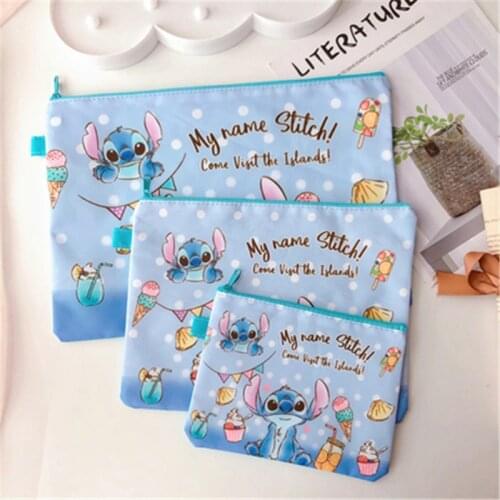 3pcs Clutch Bag Disney mickey mouse Cartoon File Bag Stitch Storage Bag A4 Information Bag Student Storage Bag