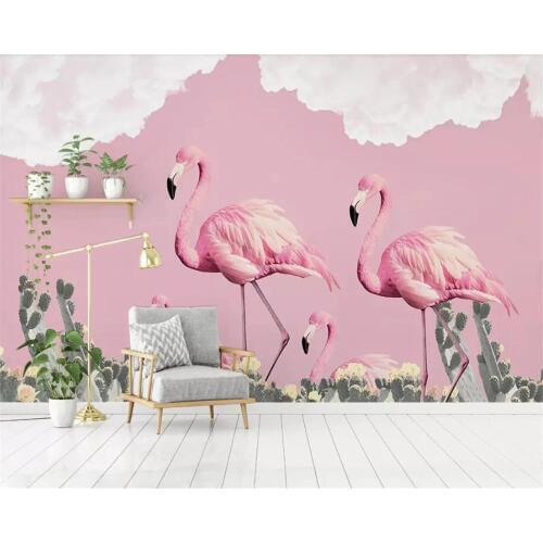 Beibehang 3d wallpaper Nordic high quality small fresh flamingo cactus romantic mural Child room background wall 3d wallpaper