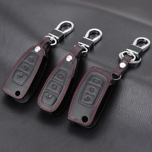 Car Styling Genuine leather key chain cover case holder For Ford Focus 2 3 4 MK2 MK4 MK3 Kuga Edge Mondeo Fusion Ecosport Fiesta