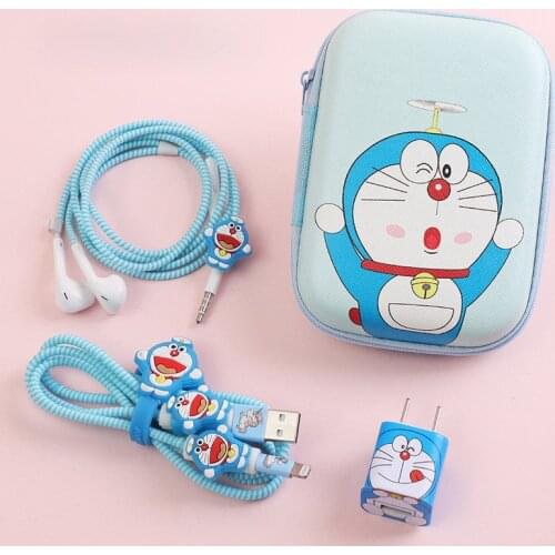 Big Size Earphone Bag Cartoon Earphone Protector Set With Charger Stickers Spiral Cord Protector For iphone 5 6 7 8 Cable Winder
