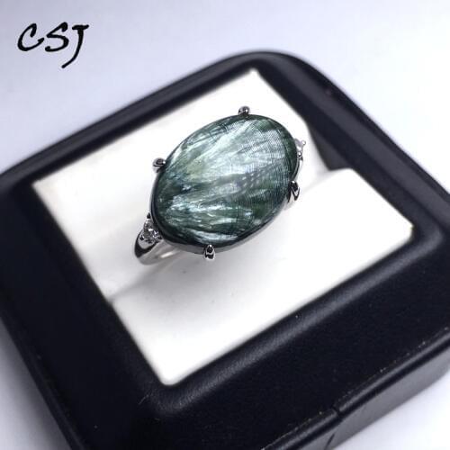 CSJ Natural Green Charoite gemstone adjustable Ring 925 Sterling Silver oval13*18mm Women and Lady Wedding Engagment Party Gift