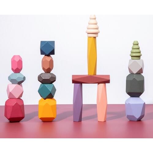 Kids Wooden Simulation Stone Building Blocks Set Montessori Toys Baby Stacked Educational Toys For Children Bright Color Bricks