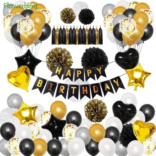 DIY Birthday Decoration Party Supplies Set Black Gold Fish Tail Banner Paper Tassel Classic Graduation Decorations Baby Shower