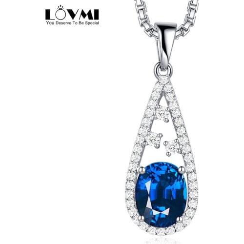 SlovMi Elegant 925 Silver Women Necklace Oval Sapphire Gemstones Water Drop Zircon Pendant For Wedding Party Jewelry Wholesale