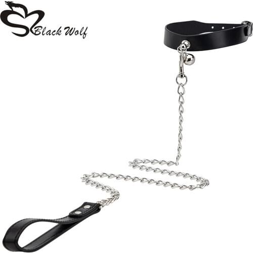 Sexy PU Leather Chain Collar with Leash BDSM Bondage Fetishs Necklace Adult Lingerie Sex Accessories for Woman Sex Games