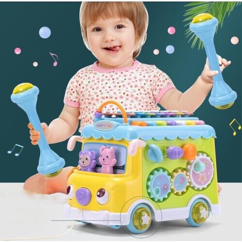 Early Education Puzzle Baby Octave Hand Knock Piano Baby toy Music Bus Percussion Piano for Kids Gift