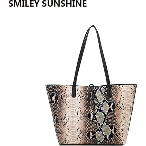 Serpentine Composite Women Bag Handbag Big Shoulder Bags Female Snake Print Tote Large Ladies Tote Bags Winter Bags Woman 2020
