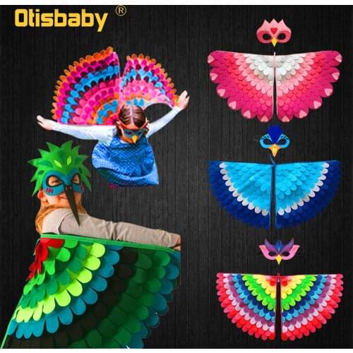 Boys Girls Halloween Bird Costume Children Owl Cloak Birdman Mask Colorful Butterfly Wings Masquerade Kids Fancy Animal Dress Up