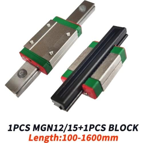 MGN12 MGN15 Miniature Linear Rail Slide 1PC Linear Guide +1PC MGN12C/MGN12H /MGN15C/MGN15H Carriage for CNC Parts L=100-1600mm