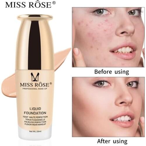 MISS ROSE 59ML Liquid Face Foundation Repair Nourishing Concealer Whitening Oil-control Pores Brighten Skin Face Makeup TSLM2