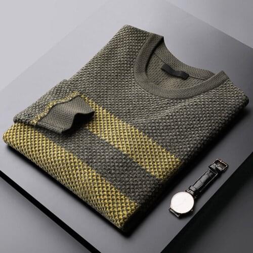 Classic Chenille Sweater Male High Quality Round Collar Autumn Winter Stripe Mens Sweater Size 4xl Fashion Man Sweaters