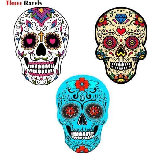 Three Ratels FC160 Mexican Sugar Skull Sticker Graffiti Skeleton Ghost Motorcycle Sticker Laptop Skateboard Helmet Decal