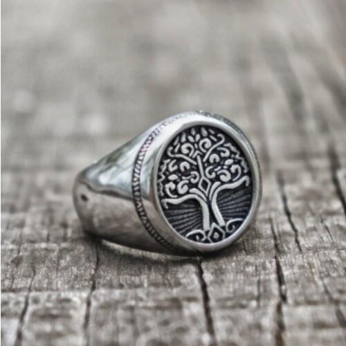 Stainless Steel Tree of Life Signet Ring Classic Men Viking Amulet Rings Nordic Jewelry