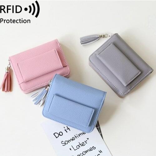 The new 2020 purse female zip fastener short tassel small wallet rfid lovely mini students zero wallet
