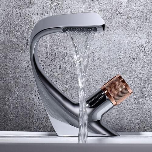 Waterfall Faucets Bathroom Sink Basin Faucet Hot Cold Water Mixer Nordic Brass Luxury Bath Tap