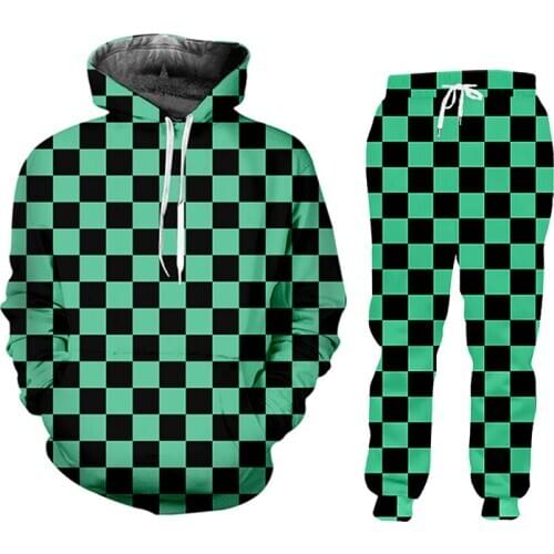 CJLM Harajuku Anime Man/Women Tracksuit Winter Sports Green Grid Suit Clothing 3D Prin Sportswear Male Hoodie Jacket Coat 5XL
