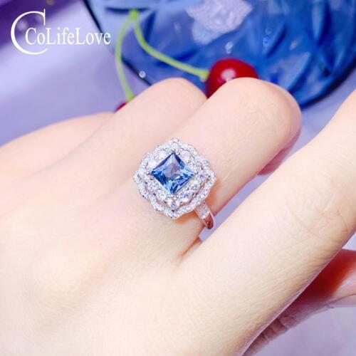CoLife Jewelry Dazzling 925 Silver Topaz Ring for Party 6mm Princess Cut Topaz Silver Sterling Silver Topaz Jewelry BirthdayGift